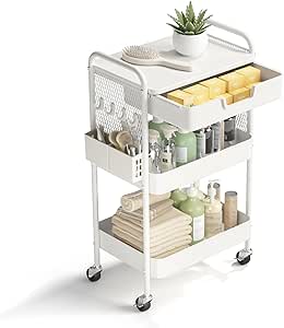 Carrito rodante de 3 niveles con cajón