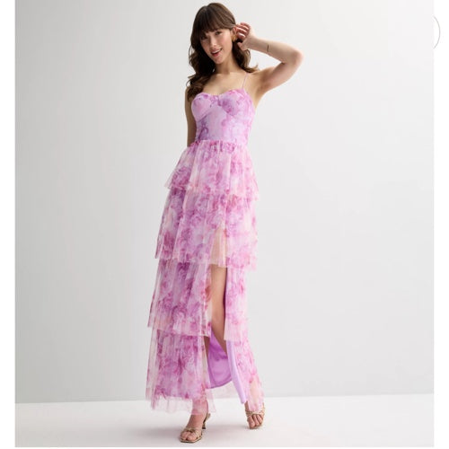 VESTIDO DE TUL ESTAMPADO ESCALONADO