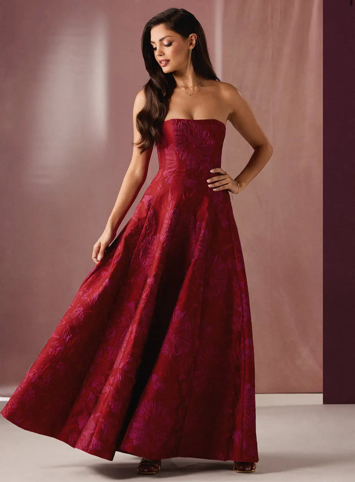 VESTIDO DE NOCHE ROJO INTENSO ROSA