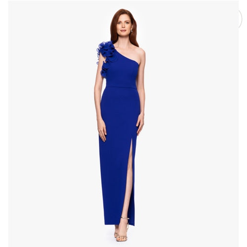VESTIDO DE UN HOMBRO AZUL REY