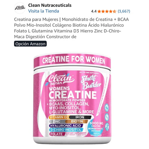 Clean Nutra Creatina Monohidrato para Mujeres