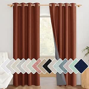 NICETOWN Cortinas opacas de lino naranja