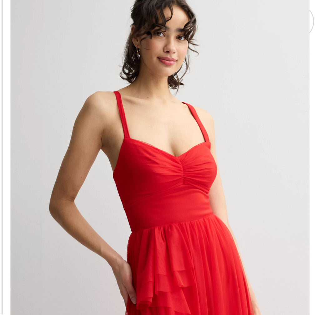 VESTIDO ROJO MESH CON ABERTURA EN PIERNA