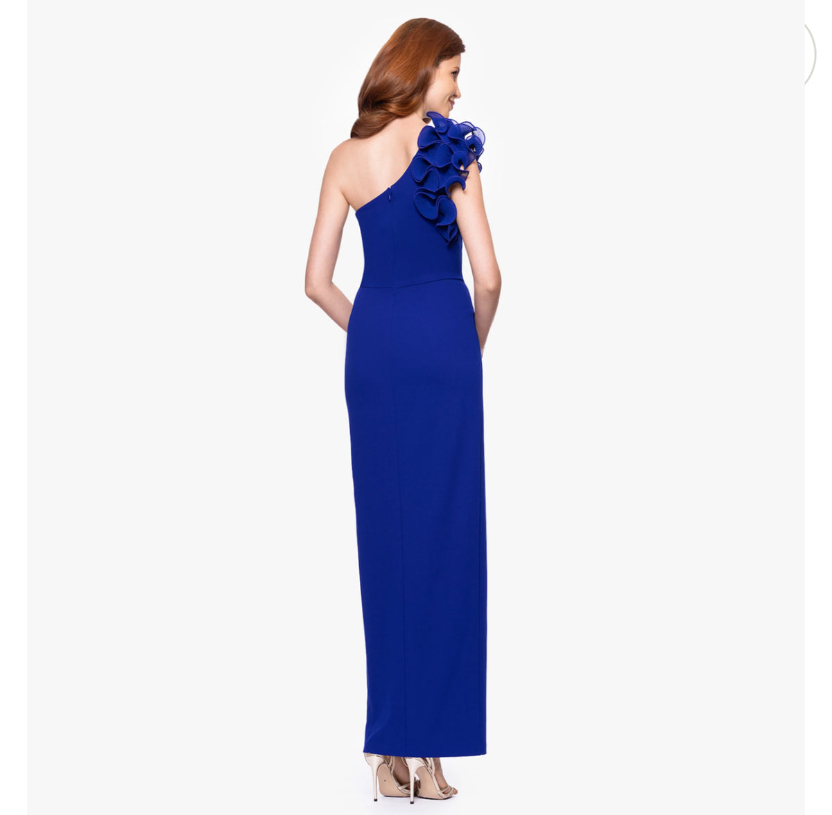 VESTIDO DE UN HOMBRO AZUL REY
