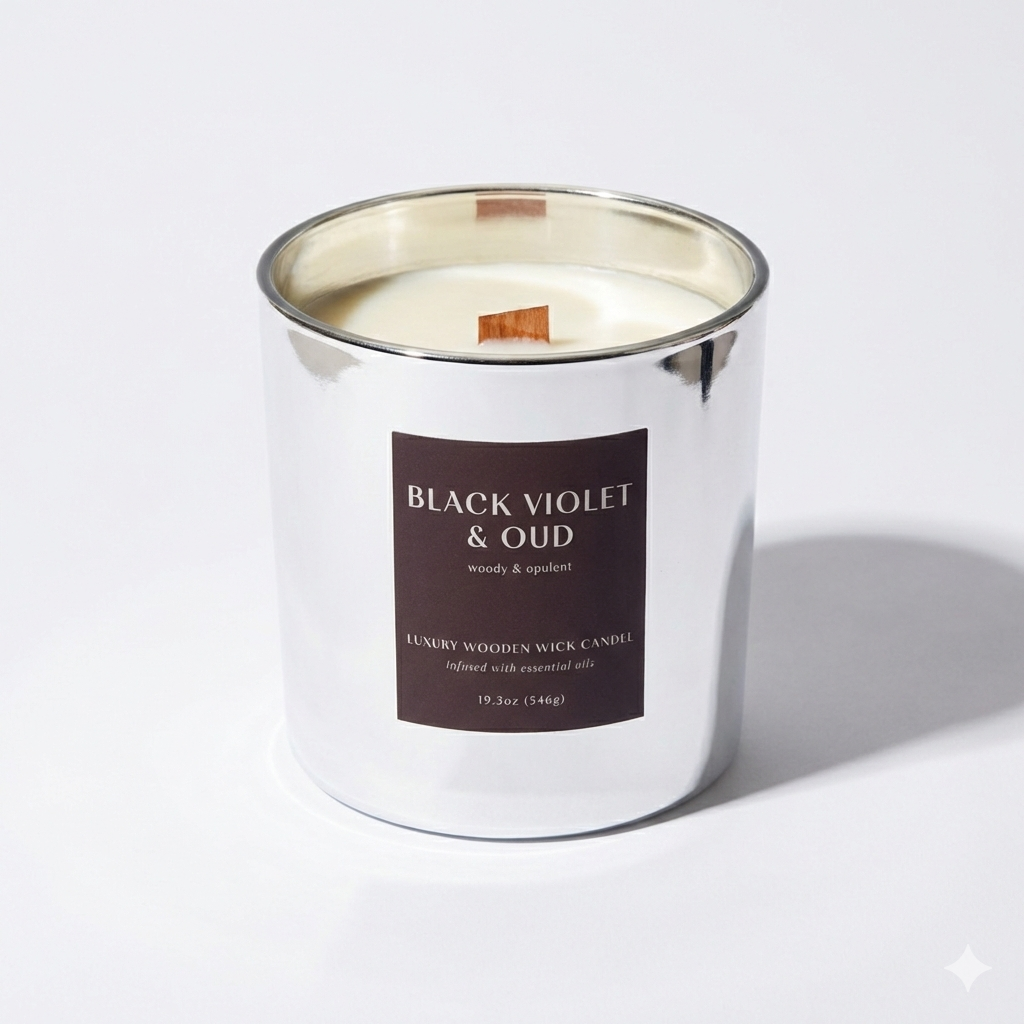 Vela de Lujo Black Violet & Oud con Mecha de Madera (19.3 oz)