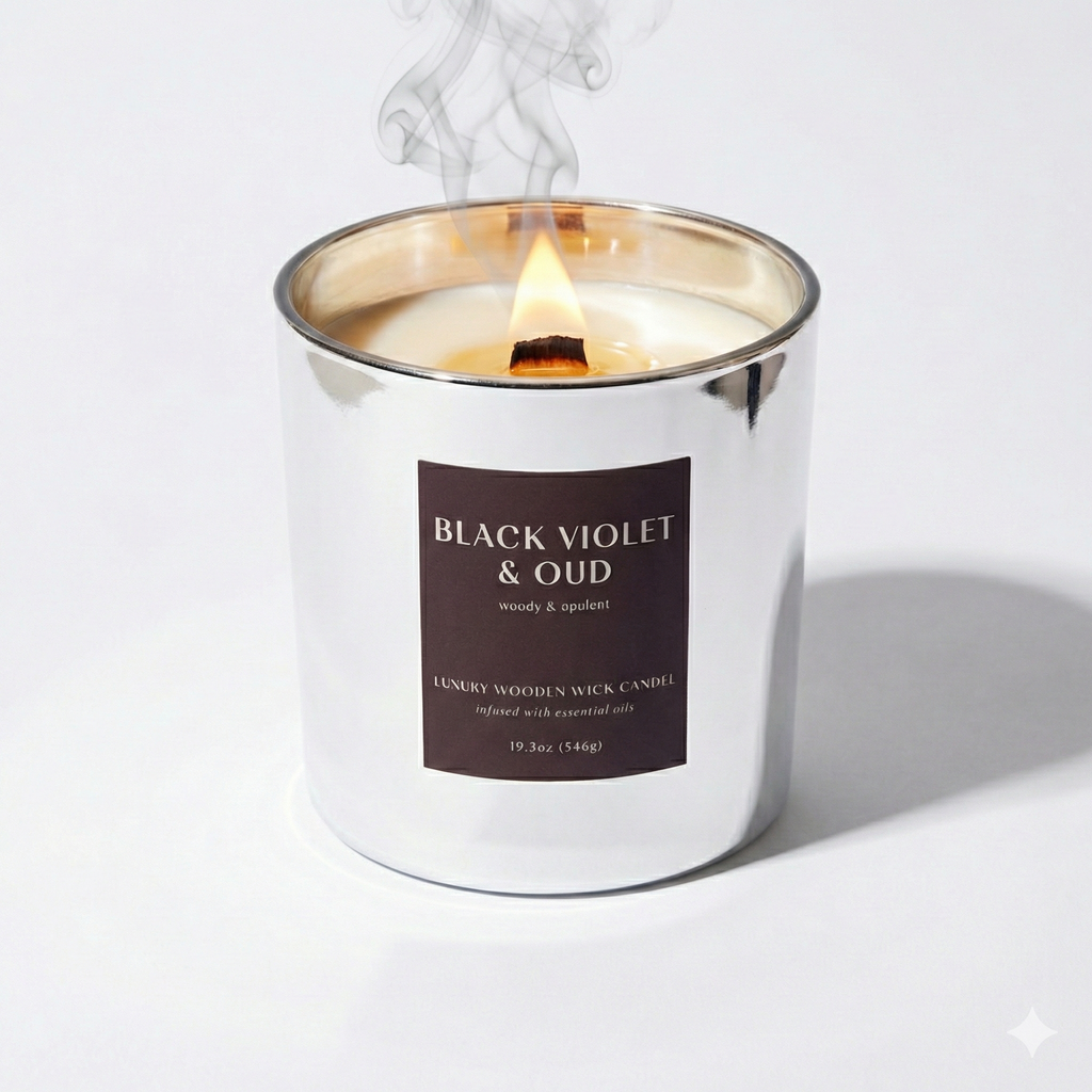 Vela de Lujo Black Violet & Oud con Mecha de Madera (19.3 oz)
