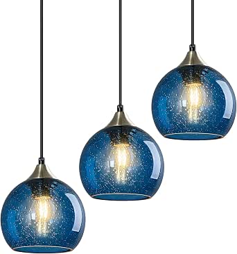 Luces colgantes de vidrio azul para cocina