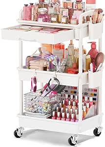 Carrito organizador de maquillaje blanco